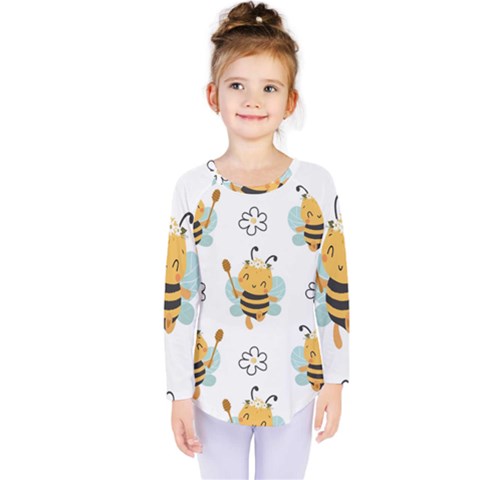 Art Bee Pattern Design Wallpaper Background Kids  Long Sleeve Tee by Ravend