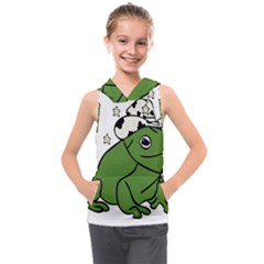 Frog With A Cowboy Hat Kids  Sleeveless Hoodie by Teevova