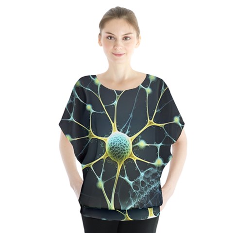 Ai Generated Neuron Network Connection Batwing Chiffon Blouse by Ravend