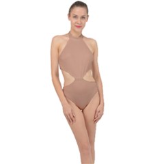 Antique Brass Brown	 - 	halter Side Cut Swimsuit by ColorfulSwimWear