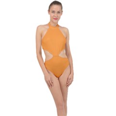 Deep Saffron Orange	 - 	halter Side Cut Swimsuit by ColorfulSwimWear