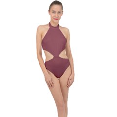 Cordovan Brown	 - 	halter Side Cut Swimsuit by ColorfulSwimWear