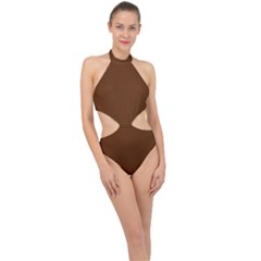 Gingerbread Brown	 - 	halter Side Cut Swimsuit by ColorfulSwimWear