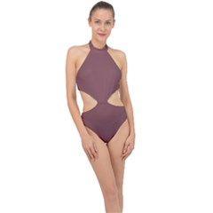 Rosy Finch Brown	 - 	halter Side Cut Swimsuit by ColorfulSwimWear