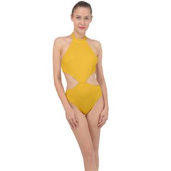 Saffron	 - 	halter Side Cut Swimsuit by ColorfulSwimWear