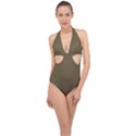 Martini Olive Brown	 - 	Halter Front Plunge Swimsuit View1