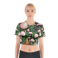 Flowery Garden Nature Woodsy Mushroom Cotton Crop Top by GardenOfOphir