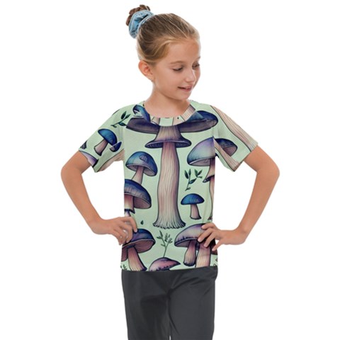 Mushroom Foresty Forestcore Kids  Mesh Piece Tee by GardenOfOphir