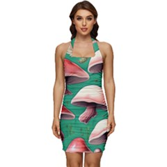 Forest Mushrooms Sleeveless Wide Square Neckline Ruched Bodycon Dress by GardenOfOphir