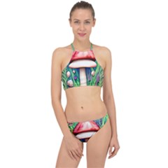 Vintage Forest Mushrooms Racer Front Bikini Set by GardenOfOphir