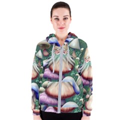 Natural Mushroom Fairy Garden Women s Zipper Hoodie