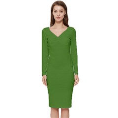 Light Seaweed Green	 - 	long Sleeve V-neck Bodycon Dress by ColorfulDresses