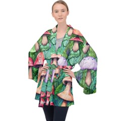 Tiny Toadstools Long Sleeve Velvet Kimono  by GardenOfOphir