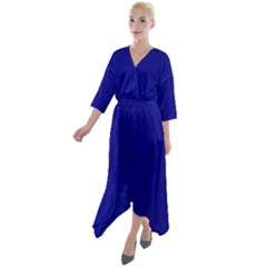 Navy Blue	 - 	quarter Sleeve Wrap Front Maxi Dress by ColorfulDresses