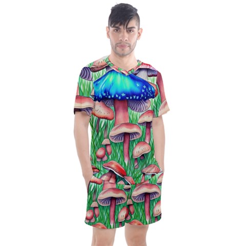 Light And Airy Mushroom Witch Artwork Men s Mesh Tee And Shorts Set by GardenOfOphir