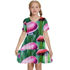 Foreboding Goblincore Mushroom Kids  Short Sleeve Tiered Mini Dress by GardenOfOphir