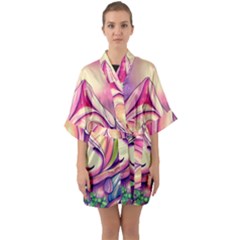 Forest Mushroom Half Sleeve Satin Kimono  by GardenOfOphir