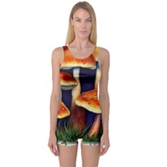 Nature s Woodsy Mushrooms One Piece Boyleg Swimsuit by GardenOfOphir