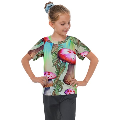 Warm Mushroom Forest Kids  Mesh Piece Tee by GardenOfOphir