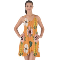 Flower Orange Pattern Floral Show Some Back Chiffon Dress