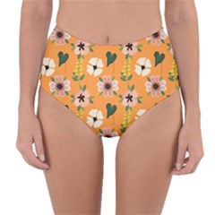 Flower Orange Pattern Floral Reversible High-waist Bikini Bottoms by Dutashop