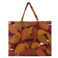 Watercolor Leaves Leaf Orange Zipper Large Tote Bag