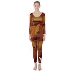 Watercolor Leaves Leaf Orange Long Sleeve Catsuit