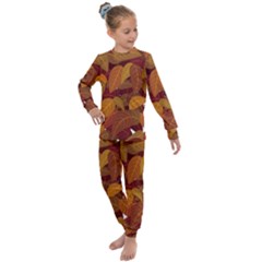 Watercolor Leaves Leaf Orange Kids  Long Sleeve Set 