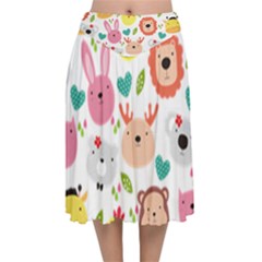 Cute Animals Cartoon Seamless Background Velvet Flared Midi Skirt