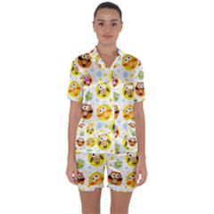 Owl Bird Cartoon Satin Short Sleeve Pajamas Set