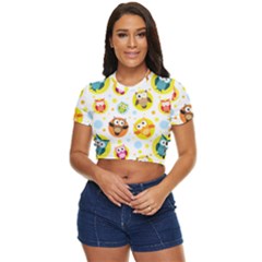 Owl Bird Cartoon Side Button Cropped Tee by Jancukart