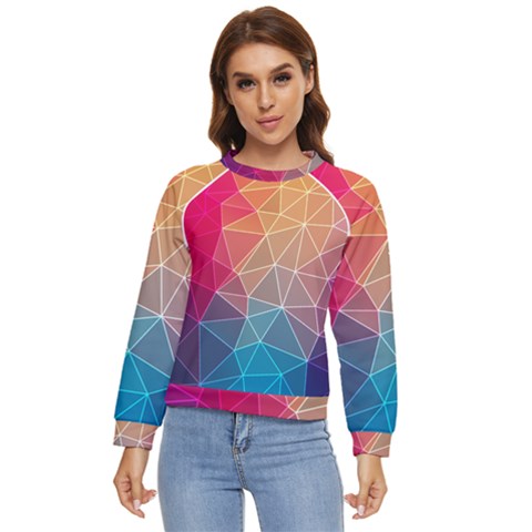 Multicolored Geometric Origami Idea Pattern Women s Long Sleeve Raglan Tee by Jancukart