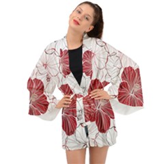 Red Hibiscus Flowers Art Long Sleeve Kimono by Jancukart