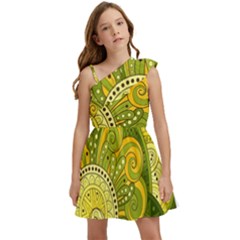 Doodles Patterns Ornament Vector Flowers Green Kids  One Shoulder Party Dress