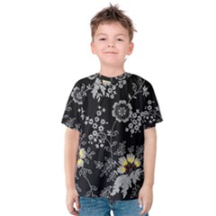 White And Yellow Floral And Paisley Illustration Background Kids  Cotton Tee