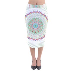 Flower Abstract Floral Hand Ornament Hand Drawn Mandala Velvet Midi Pencil Skirt