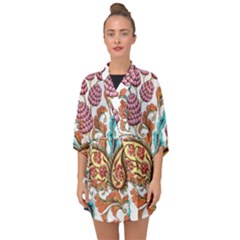 Flowers Pattern Texture White Background Paisley Half Sleeve Chiffon Kimono by Jancukart