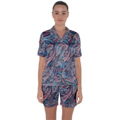 Background Ornament Paisley Satin Short Sleeve Pajamas Set