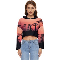 Baobabs Trees Silhouette Landscape Sunset Dusk Women s Lightweight Cropped Hoodie