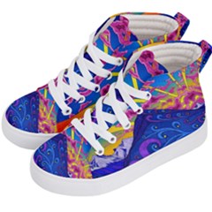 Psychedelic Colorful Lines Nature Mountain Trees Snowy Peak Moon Sun Rays Hill Road Artwork Stars Sk Kids  Hi-top Skate Sneakers by Jancukart