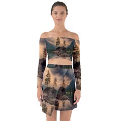 Nature Waters Lake Island Landscape Thunderstorm Off Shoulder Top With Skirt Set