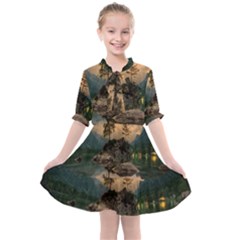 Nature Waters Lake Island Landscape Thunderstorm Kids  All Frills Chiffon Dress by Jancukart