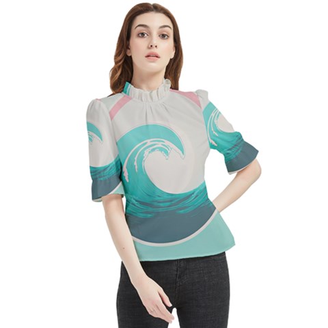 Tidal Wave Ocean Sea Tsunami Wave Minimalist Frill Neck Blouse by Pakemis