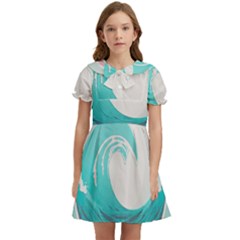 Tidal Wave Ocean Sea Tsunami Wave Minimalist Kids  Bow Tie Puff Sleeve Dress by Pakemis