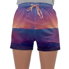 Sunset Ocean Beach Water Tropical Island Vacation Nature Sleepwear Shorts by Pakemis