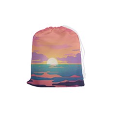 Sunset Ocean Beach Water Tropical Island Vacation 4 Drawstring Pouch (medium) by Pakemis