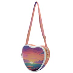 Sunset Ocean Beach Water Tropical Island Vacation 4 Heart Shoulder Bag by Pakemis