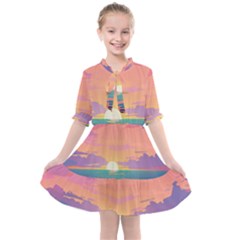 Sunset Ocean Beach Water Tropical Island Vacation 4 Kids  All Frills Chiffon Dress by Pakemis