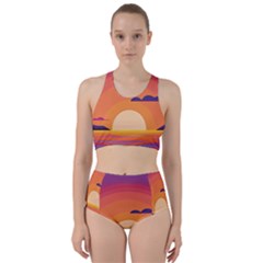 Sunset Ocean Beach Water Tropical Island Vacation Landscape Racer Back Bikini Set by Pakemis