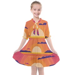 Sunset Ocean Beach Water Tropical Island Vacation Landscape Kids  All Frills Chiffon Dress by Pakemis